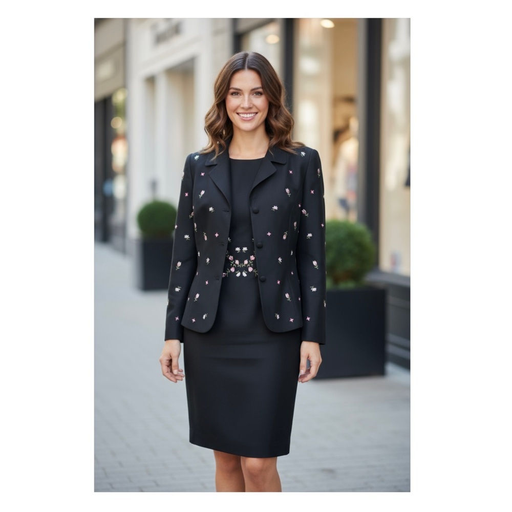 Vintage Black Silk dress and Jacket with Embroidery 6